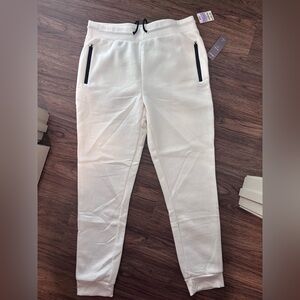 Men's White Joggers with Black Zipper Accents